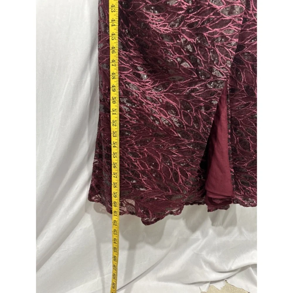 NWT $698 Mac Duggal‎ [ 16 ] Long Sleeve Ruched Sequined V Neck Gown Garnet Red